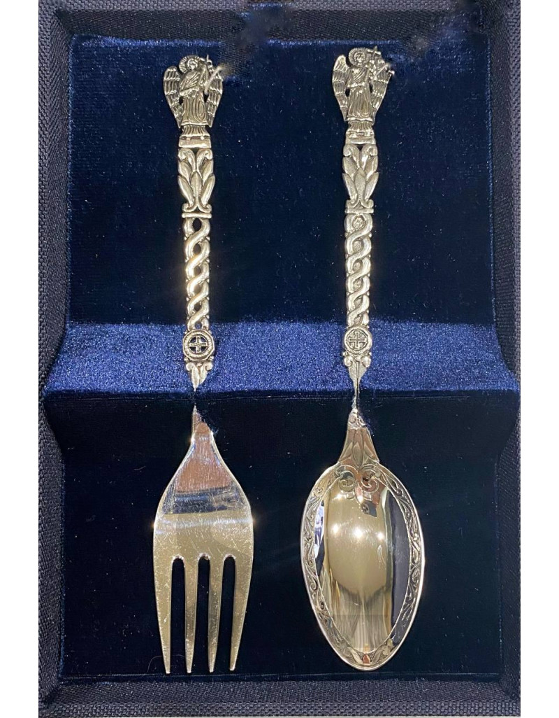 Срібний дитячий набір ложка та виделка “Янгол-Охоронець”